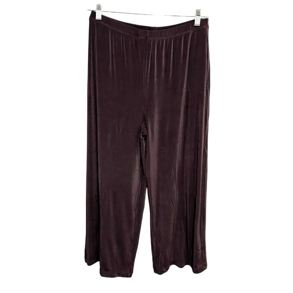 Units Womens Large Wide Leg Pants Liquid Knit Brown Pull On Elastic Waist - Picture 1 of 8